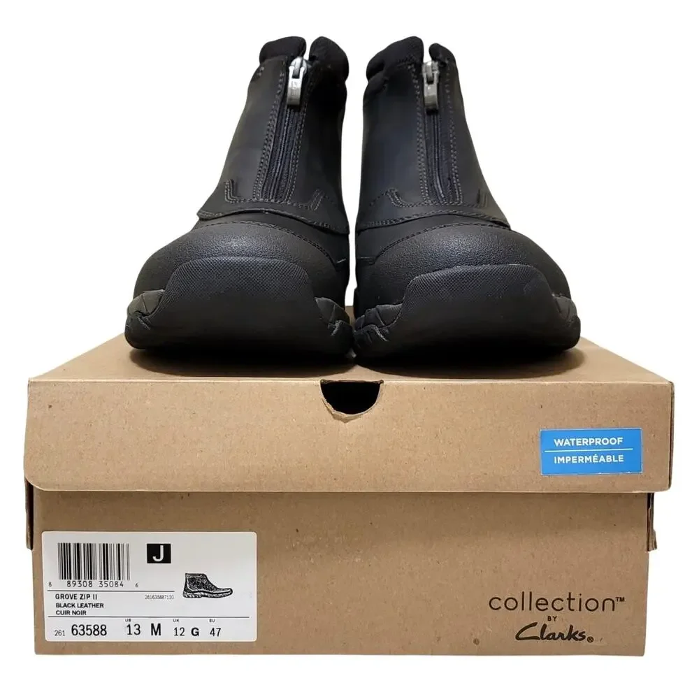 Clarks Men Grove Zip II Waterproof Ankle Boots Size US 13M Black Leather